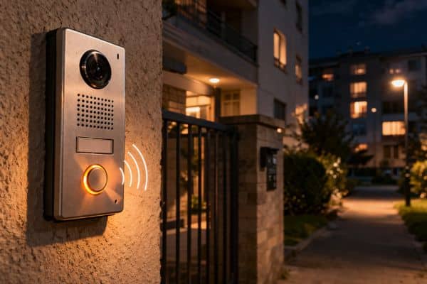 Interphone illuminé dans la nuit