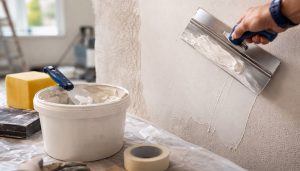 Application de l'enduit sur le mur
