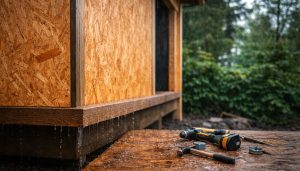 Travail sous la pluie en construction