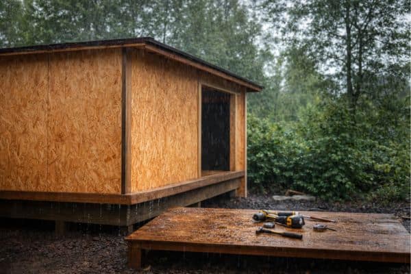 Chantier sous la pluie en forêt