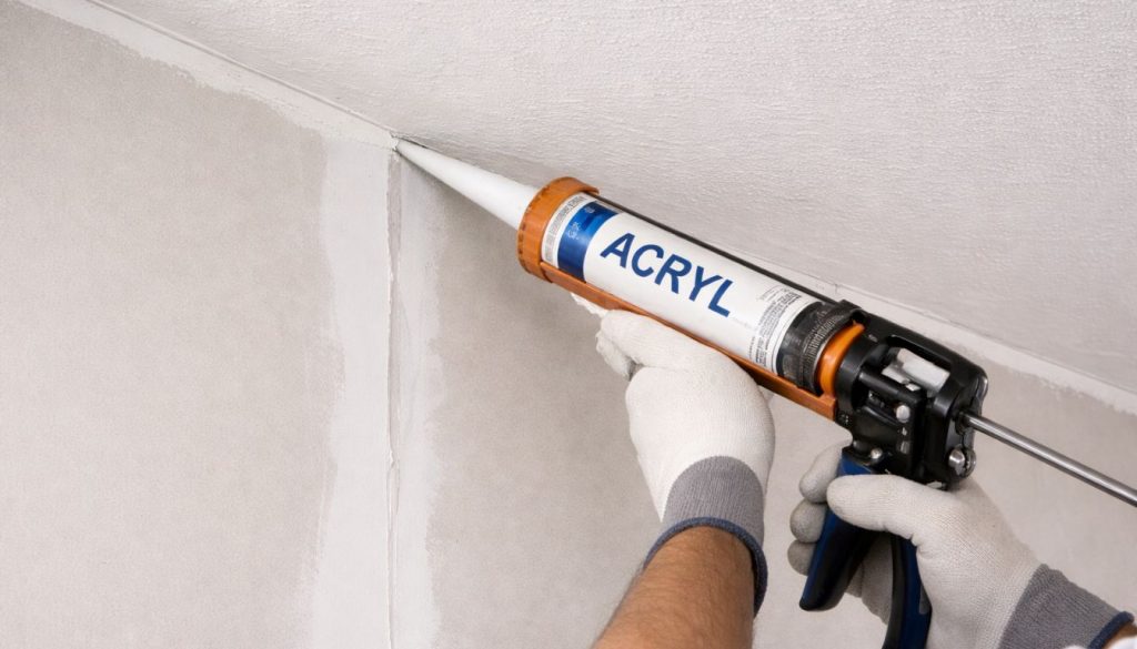 Application de mastic sur plafond et mur