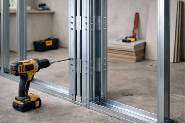 Assemblage de montants métalliques en construction