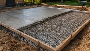 Travaux de dalles de béton en cours