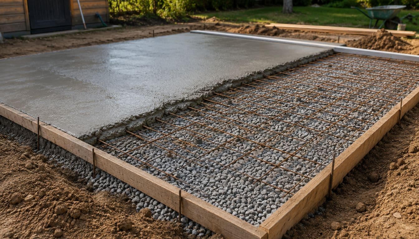Travaux de dalles de béton en cours