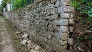 Mur en pierre dans le jardin rustique