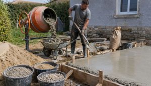 Travail de nivellement du béton