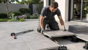 Installation de dalles sur terrasse moderne