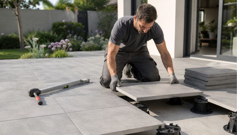 Installation de dalles sur terrasse moderne