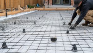Pose de treillis métallique pour dalle béton
