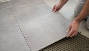 Pose de carreaux gris au sol