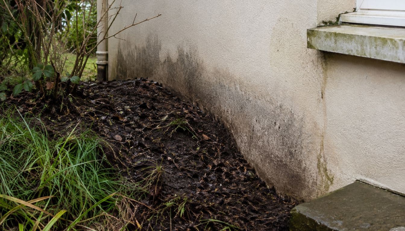 Mur humide au bord d’un jardin sauvage
