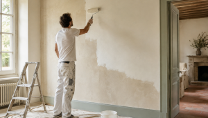 Rénovation lumineuse : peinture murale en cours