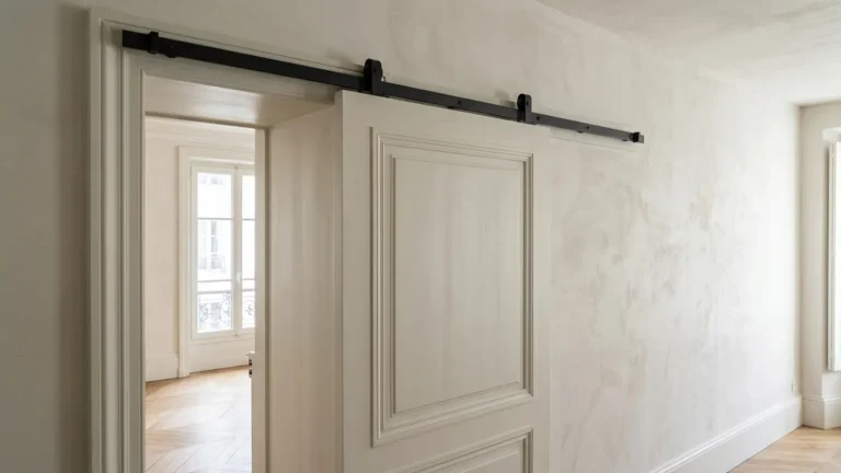 Porte coulissante en applique laissant un jour régulier près du mur