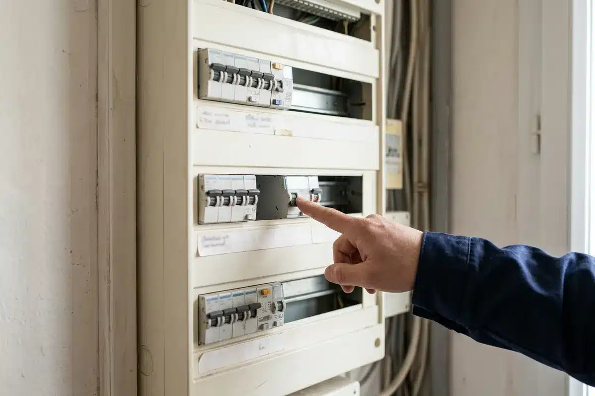 Un installateur repère le disjoncteur dédié à la résistance d’appoint