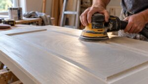 ponçage d'une porte en bois