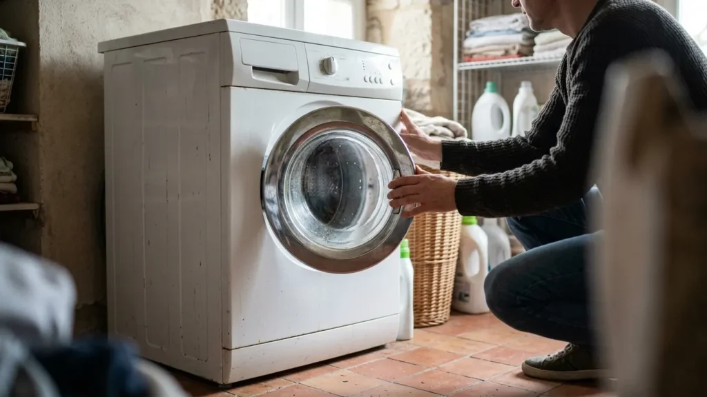 Vérification du hublot d’un lave-linge Fagor Innovation Class AA avant le lancement d’un cycle
