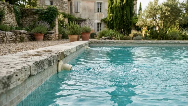 Des refoulements orientés vers la surface brassent l’eau d’une piscine pour aider à remonter son pH sans produit.